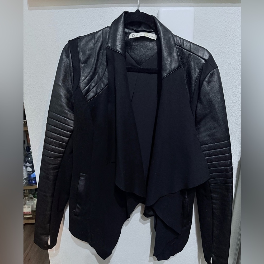 Chic Black Leather Waterfall Jacket